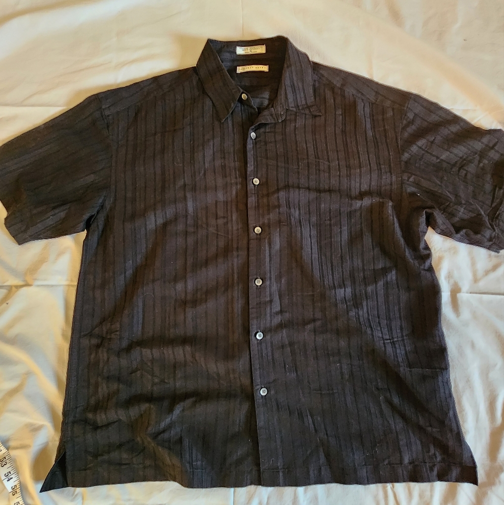 Geoffrey Beene Black Casual Button Down Short Sleeve Shirt 65% Rayon XL